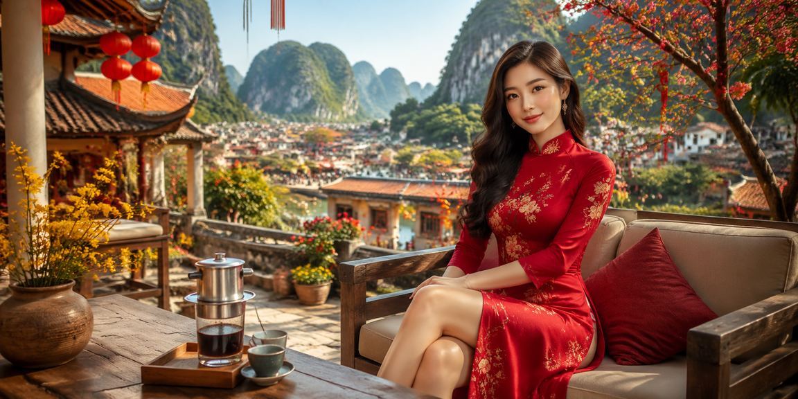 Phong cảnh Ninh Bình xanh mướt bên tách cà phê – hình ảnh gợi nhớ trải nghiệm giải trí trực tuyến thư giãn